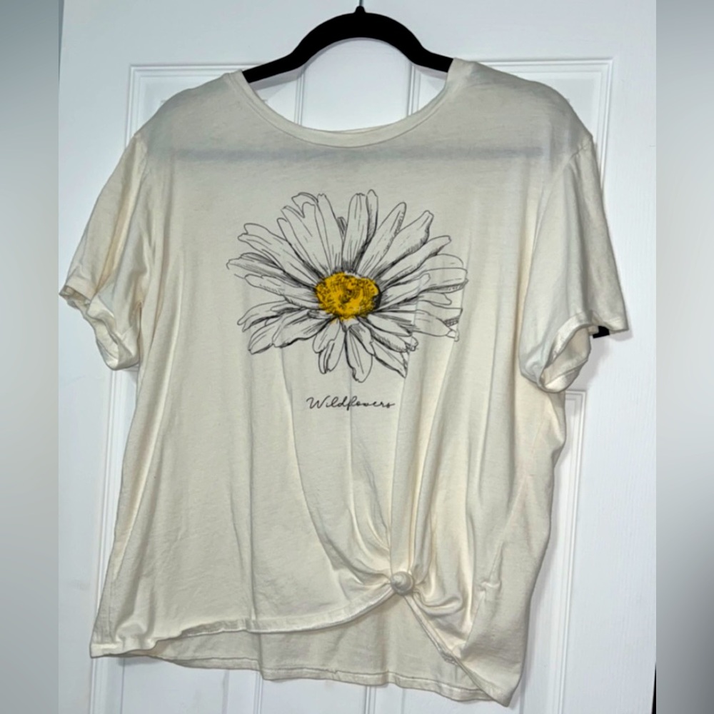French Pastry Brand Cream color Sunflower Top with tie bottom; Size large.